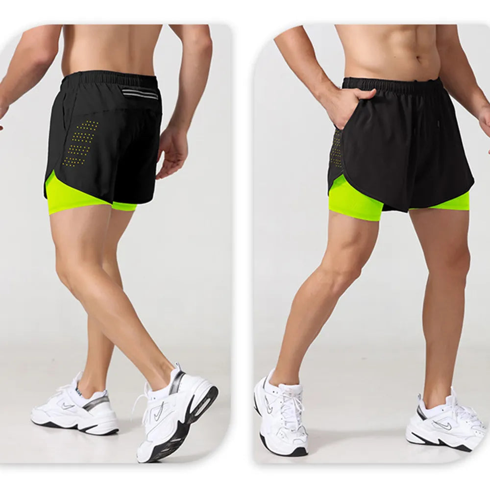 Men  Shorts running Double-deck - Training Short Pant Summer 2 In 1