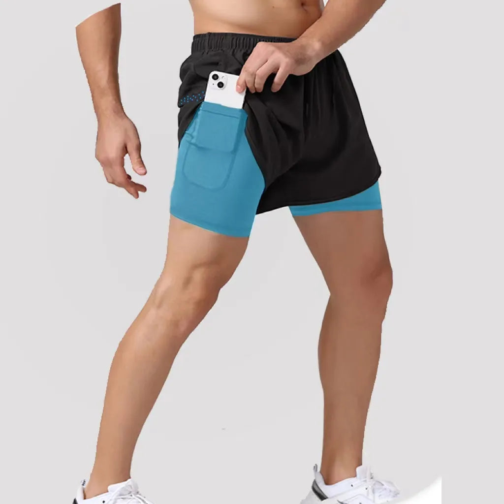 Men  Shorts running Double-deck - Training Short Pant Summer 2 In 1