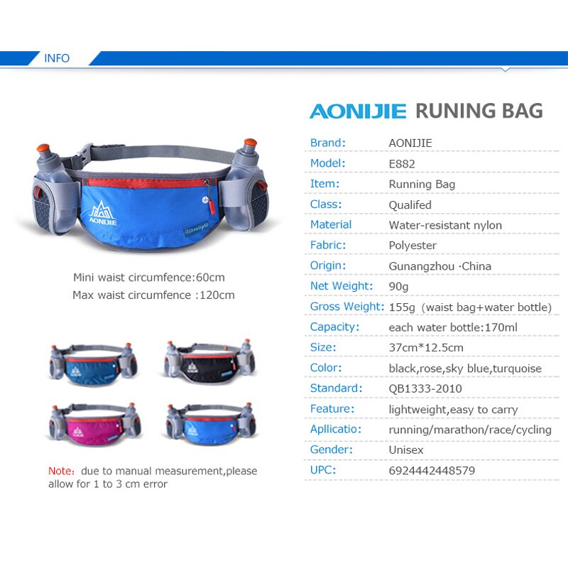 AONIJIE Marathon - Running - Cycling Running  Waist Bag with two water Bottles